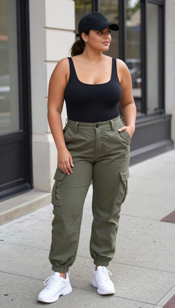 11. Cargo Pants + Fitted Bodysuit + Chunky Sneakers