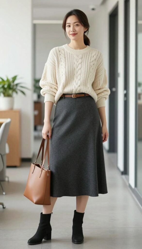 12. Midi Skirt and a Chunky Sweater