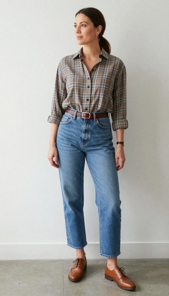 9. Oxford Shirt + Mom Jeans + Brogues