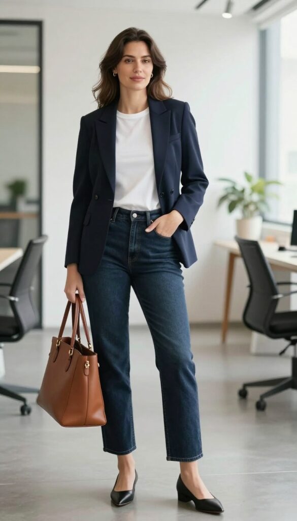 9. Structured Blazer + Dark Wash Jeans