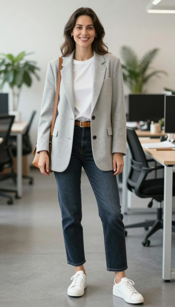 3. The Relaxed Blazer with Straight-Leg Jeans