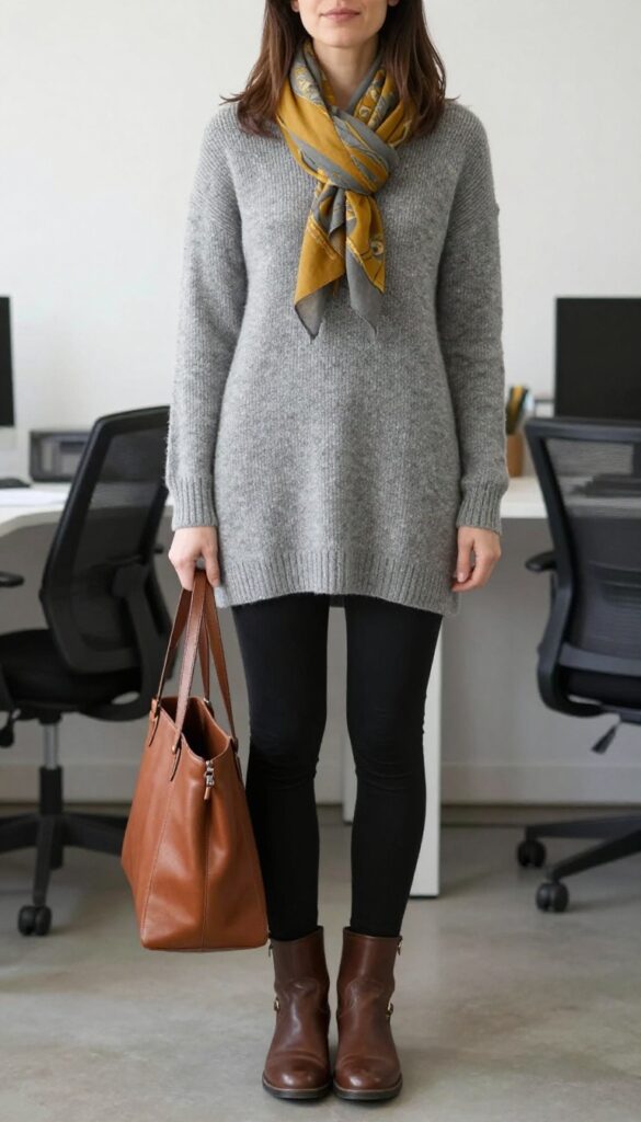 13. Tunic Sweater + Leggings + Scarf