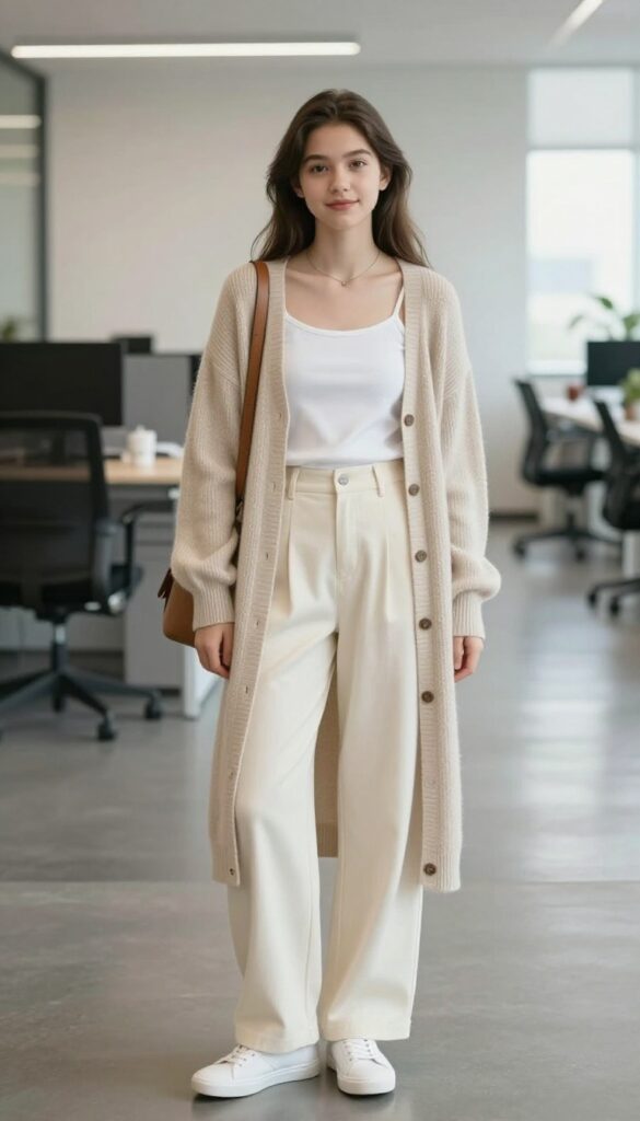 7. The Cardigan and Wide-Leg Trousers Ensemble