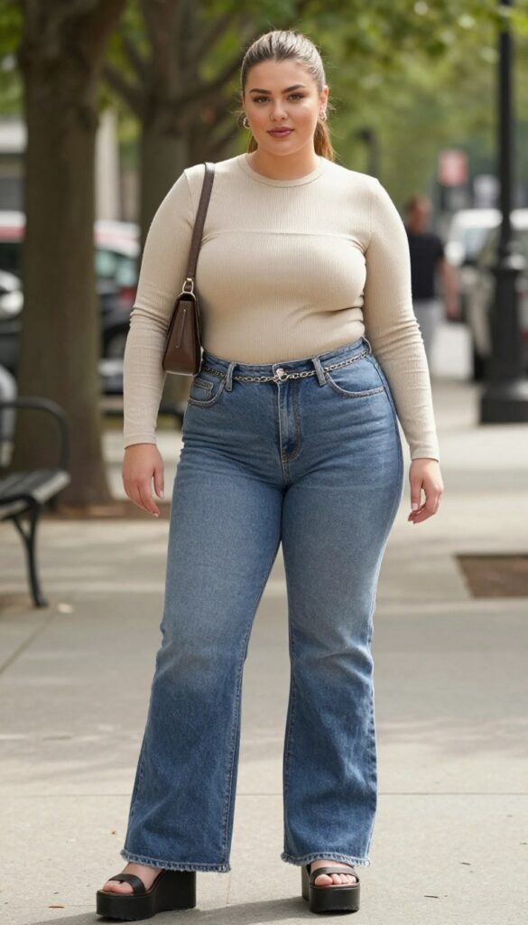 9. Tube Top with Low-Rise Flared Jeans