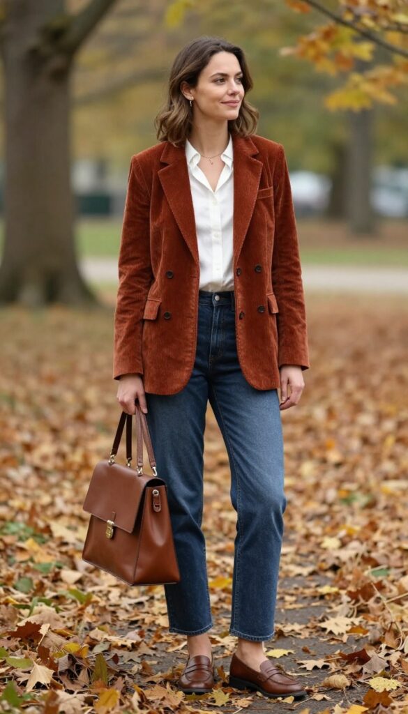7. Corduroy Blazer and Straight-Leg Jeans
