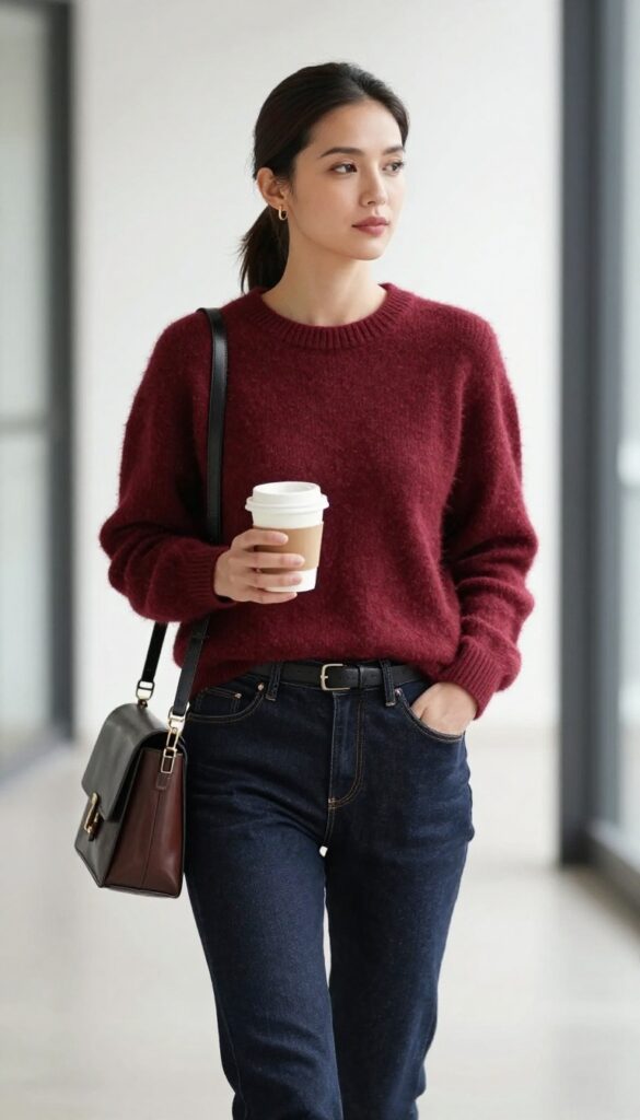 3. Cashmere Sweater with Straight-Leg Jeans