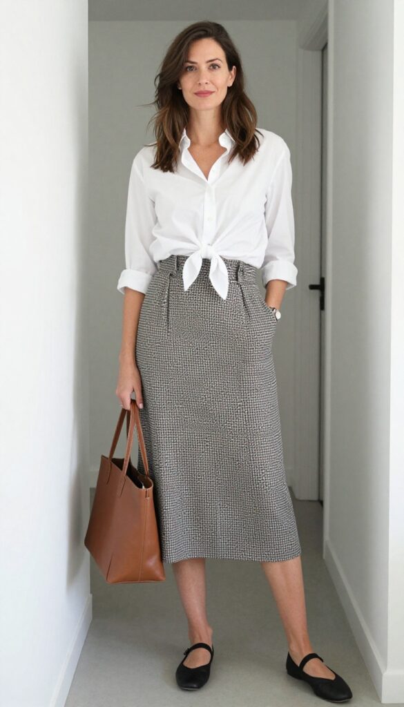 5. A-Line Skirt with a Button-Down Shirt