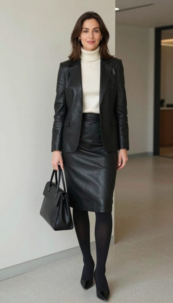 6. Leather Pencil Skirt + Turtleneck