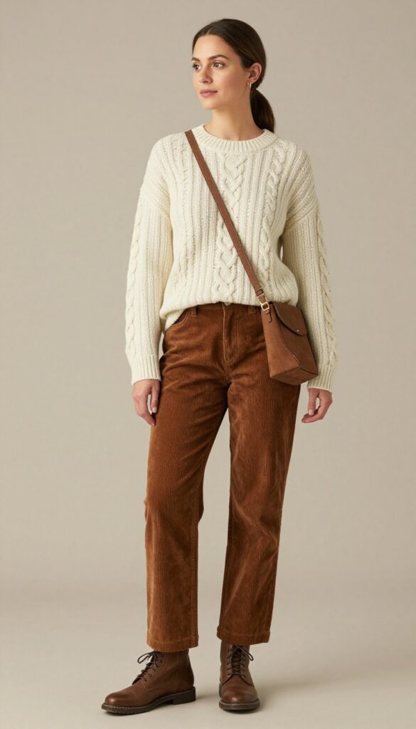 8. Cable-Knit Sweater and Corduroy Pants