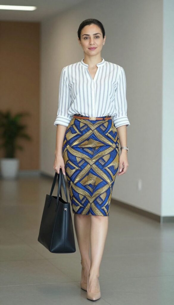12. Ankara Pencil Skirt with a Patterned Blouse (Mix Prints)