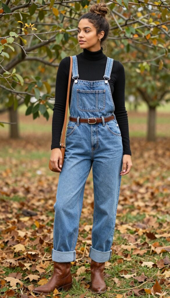 11. Turtleneck + Overalls + Cowboy Boots
