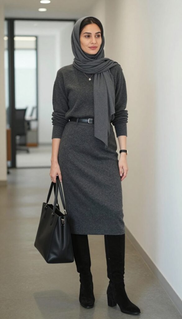 10. Turtleneck + Pencil Skirt + Knee-High Boots