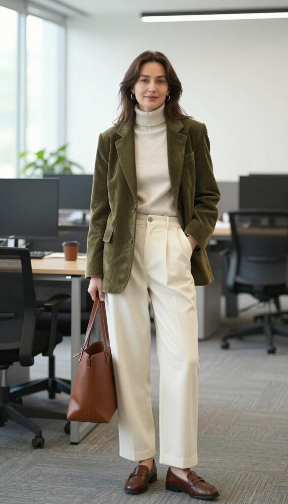 10. Corduroy Blazer with a Turtleneck and Wide-Leg Trousers