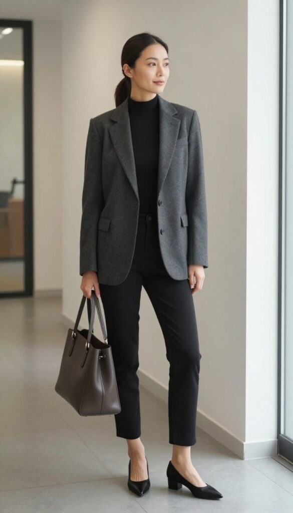 12. Mock Neck + Blazer + Cigarette Pants