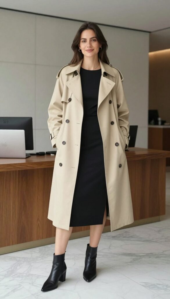 5. The Tailored Midi Dress with a Trench Coat
