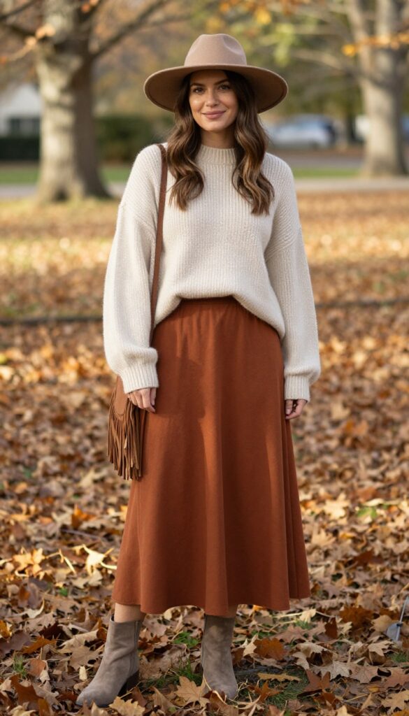 1. Chunky Knit Sweater Over a Maxi Skirt