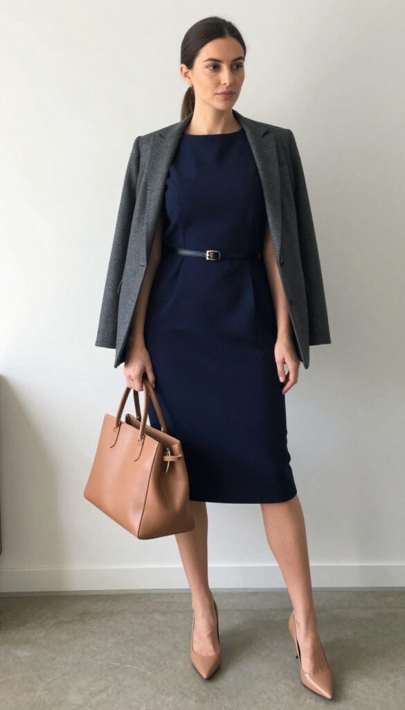 4. The Midi Dress with a Belt and Blazer
