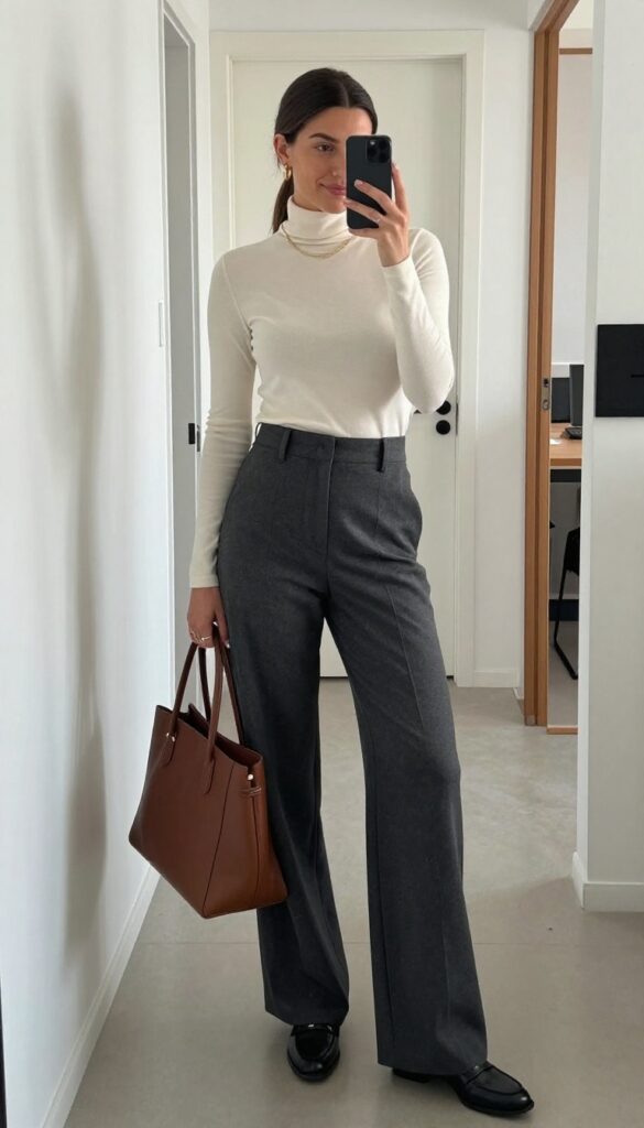 4. Wide-Leg Trousers with a Fitted Top