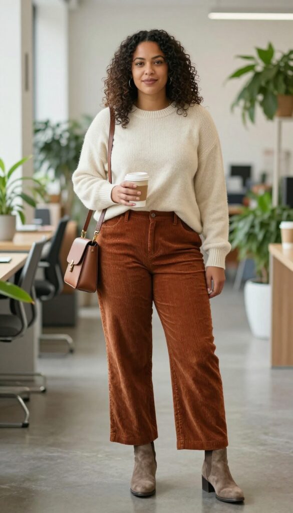 8. Corduroy Pants with a Cashmere Crewneck