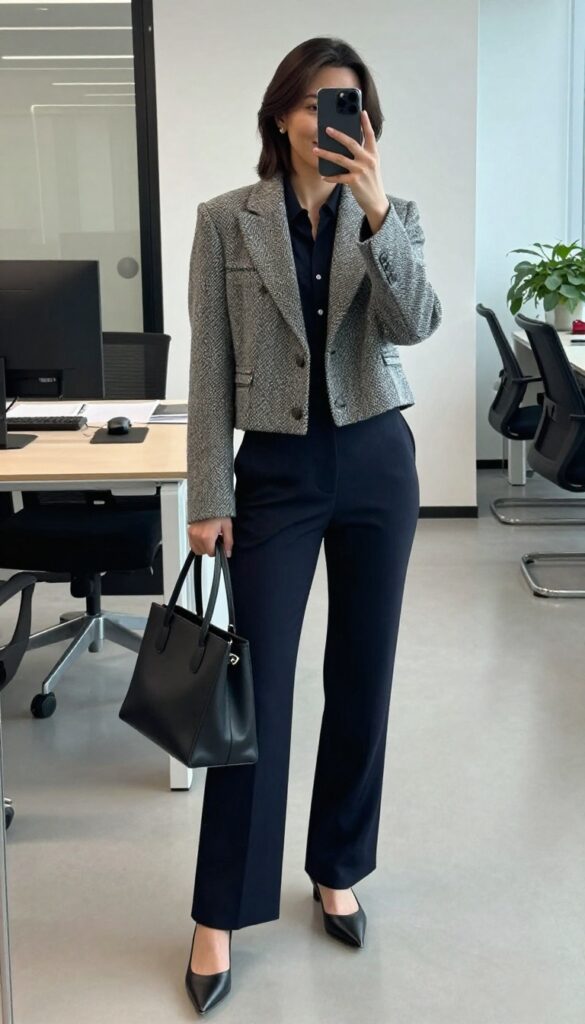 7. The Jumpsuit with a Blazer and Pointed Flats