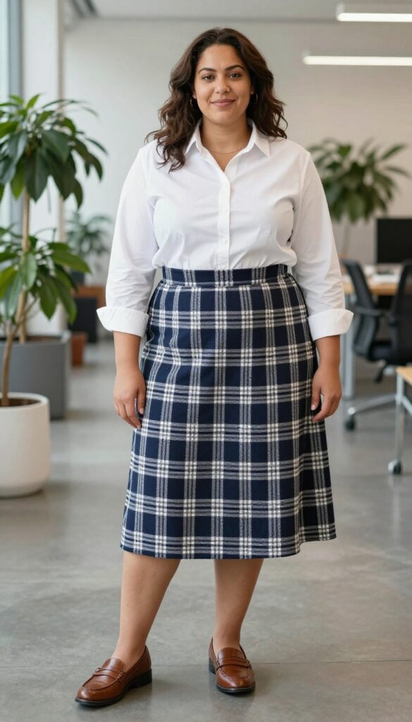 5. A-Line Skirt with a Button-Down Shirt