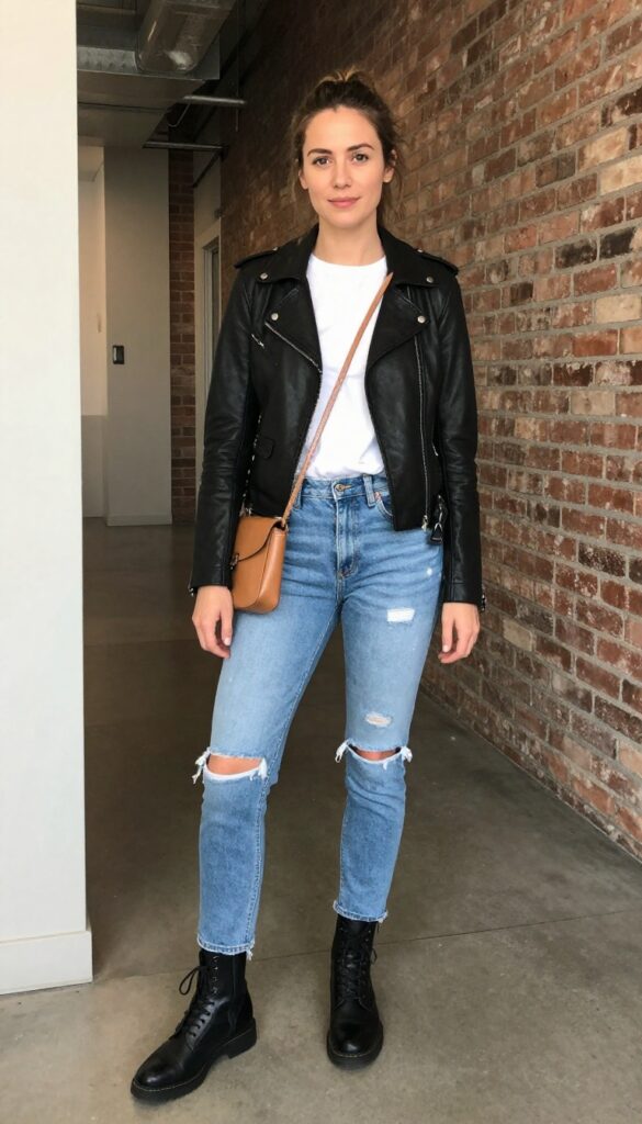 12. Leather Jacket + Ripped Jeans + Combat Boots