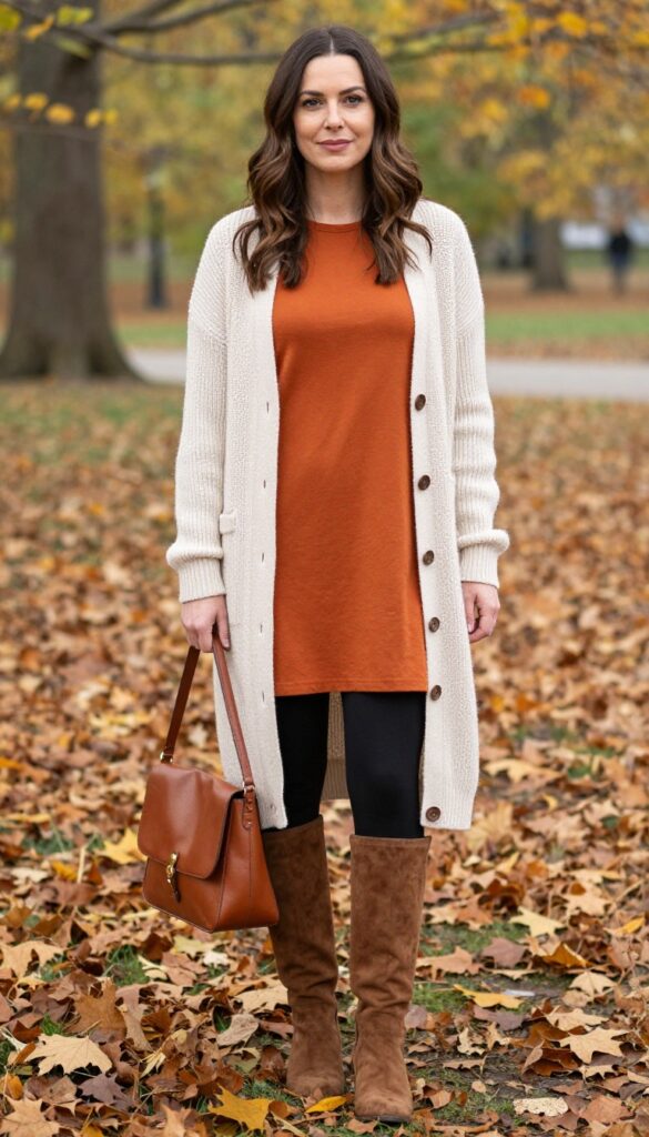 3. Tunic Dress with a Knit Cardigan