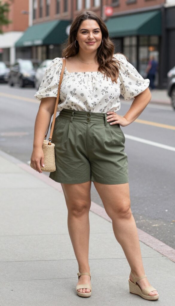 2. High-Waisted Shorts with a Flowy Blouse and Espadrilles