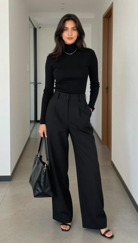 7. Black Wide-Leg Pants and a Fitted Top