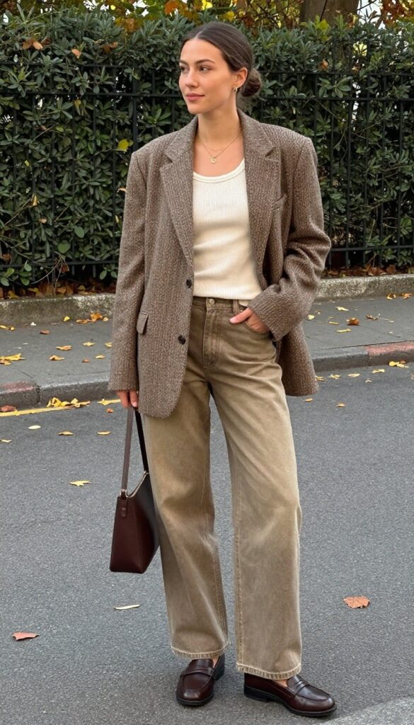 10. Boyfriend Blazer with a Ribbed Tank and Wide-Leg Jeans