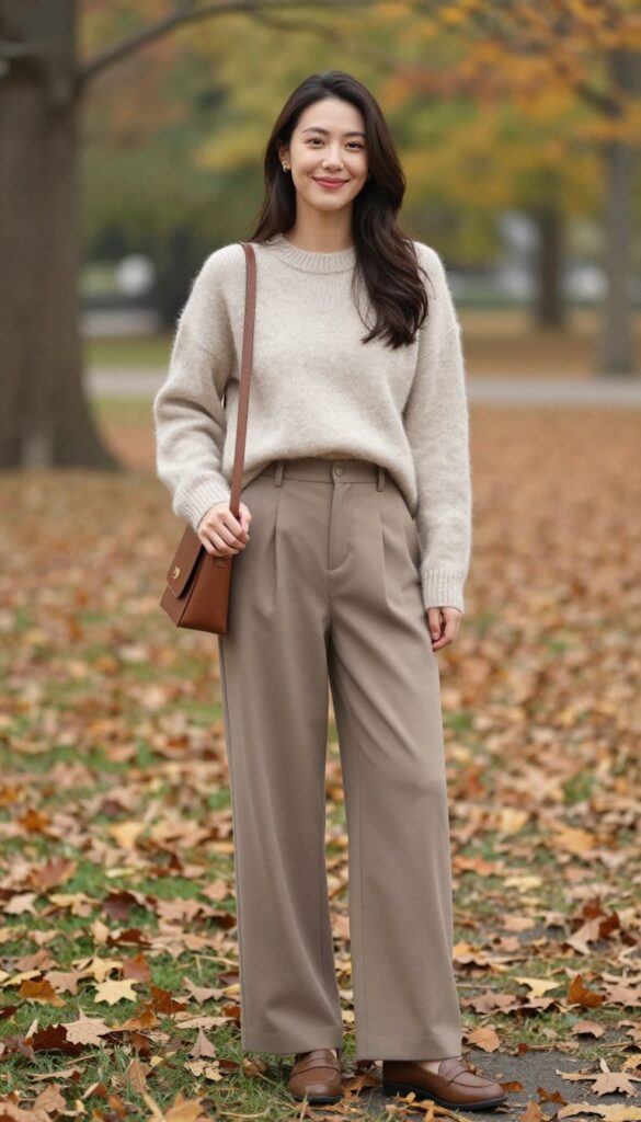 4. Wide-Leg Trousers and Cashmere Sweater