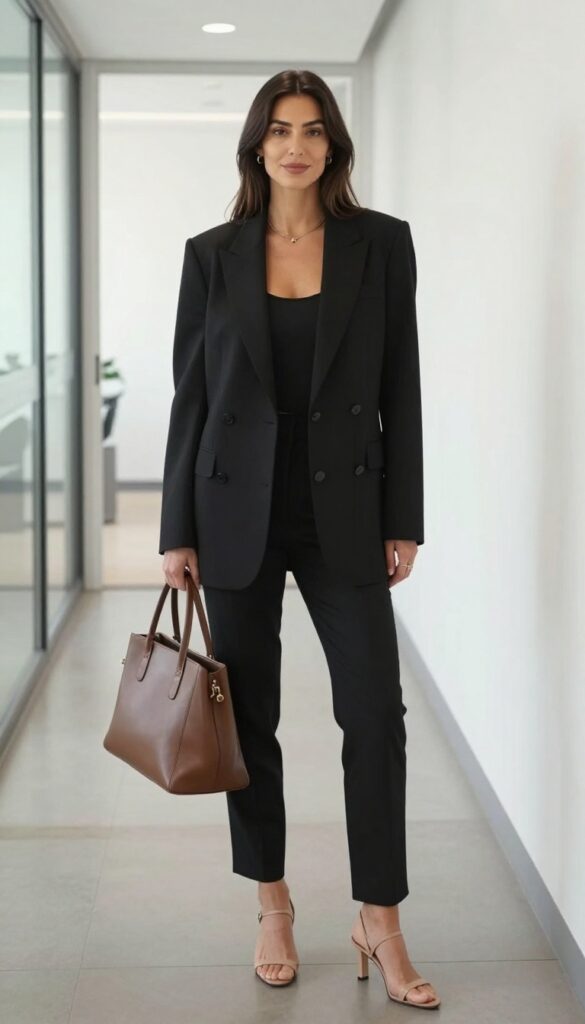 12. Black Pants + Bodysuit + Long Blazer
