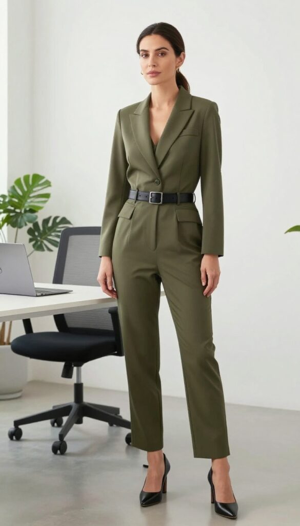6. Jumpsuit With a Belt and Structured Blazer