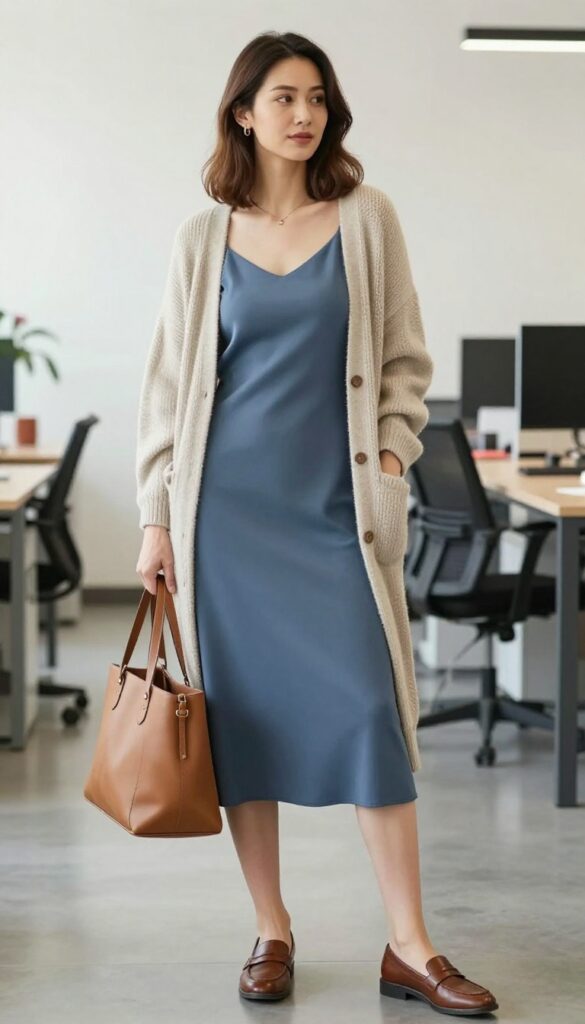 13. Cardigan over a Slip Dress