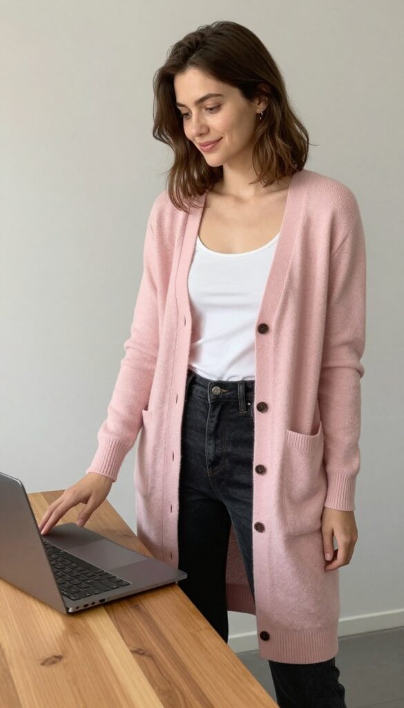 7. Cardigan + Tank + Straight-Leg Jeans