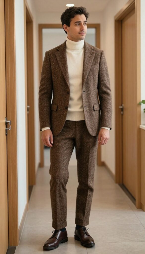 10. Tweed Suit in Brown with a Turtleneck