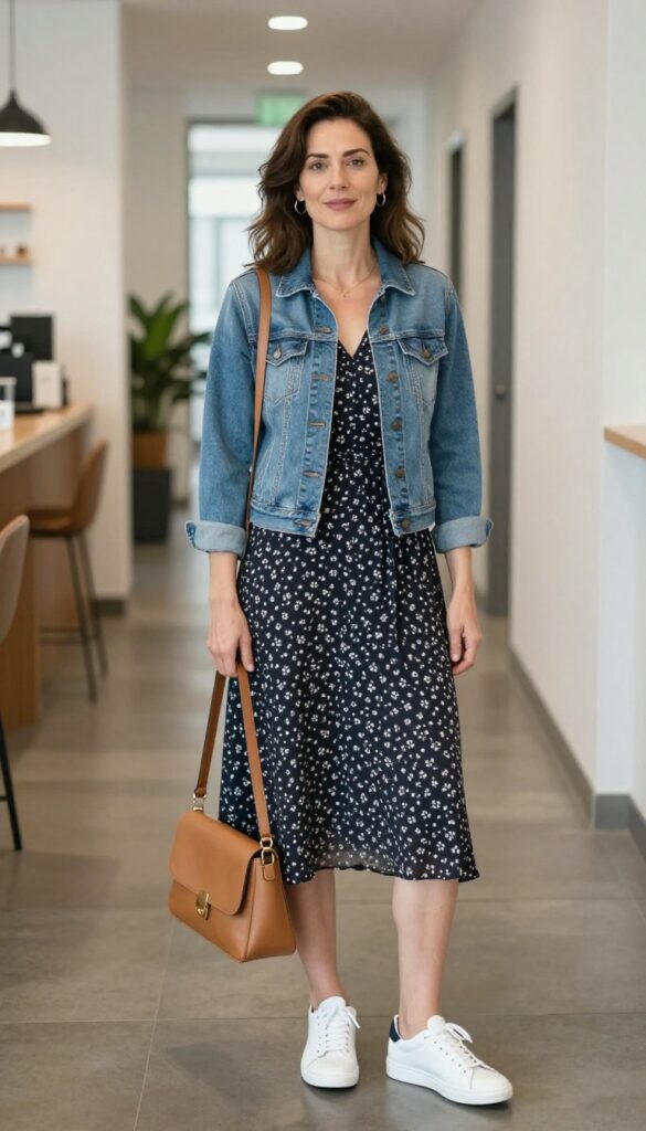 11. The Floral Print Dress with a Denim Jacket