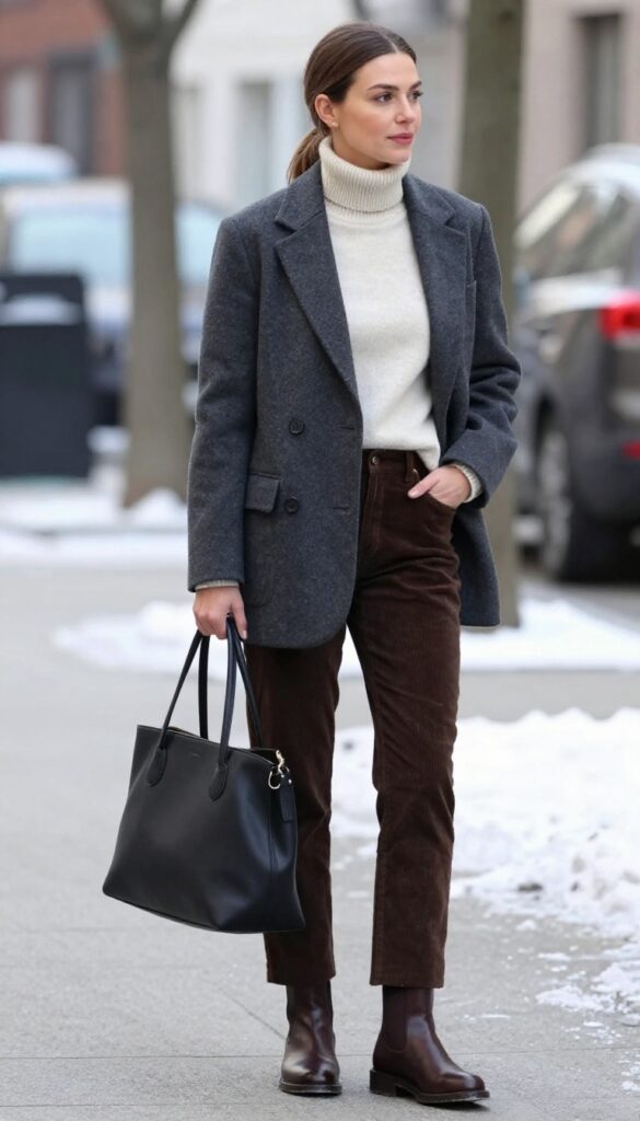 11. Blazer + Cashmere Sweater + Corduroy Pants + Boots