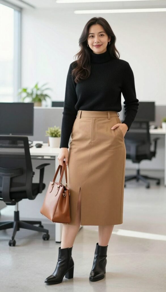 2. The Elevated Turtleneck and Midi Skirt