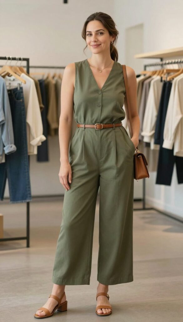 4. The Jumpsuit Shortcut: Wide-Leg Jumpsuit + Minimalist Sandals
