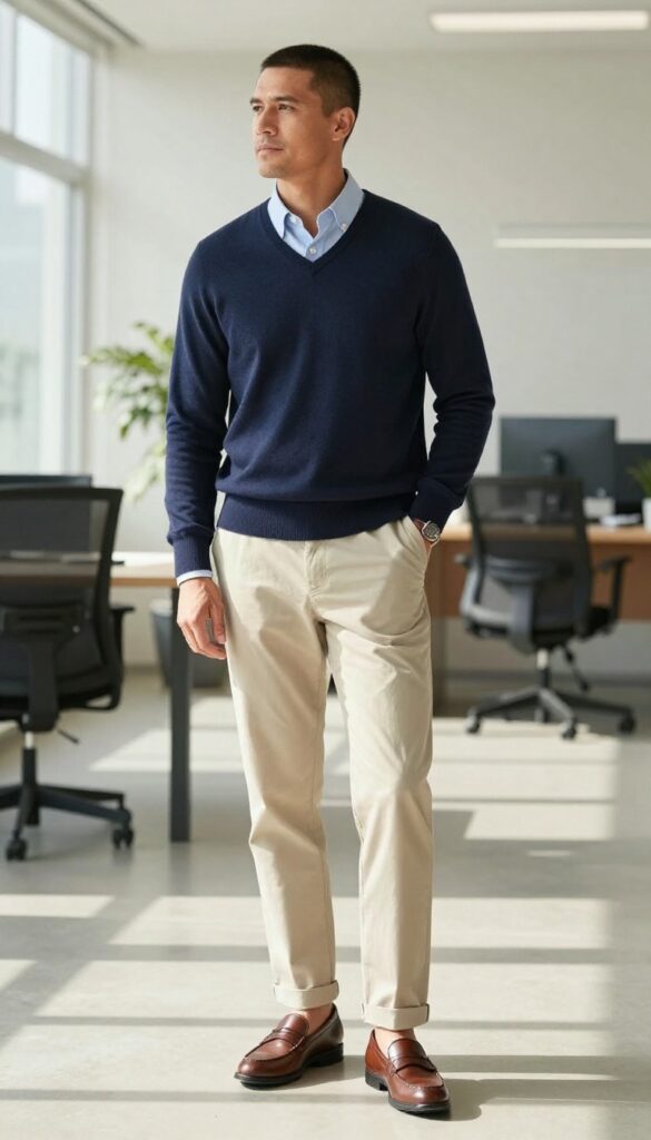 10. The Preppy Sweater and Chinos Combination