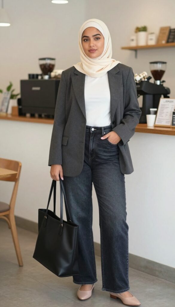 8. Straight-Leg Jeans with a Long Blazer