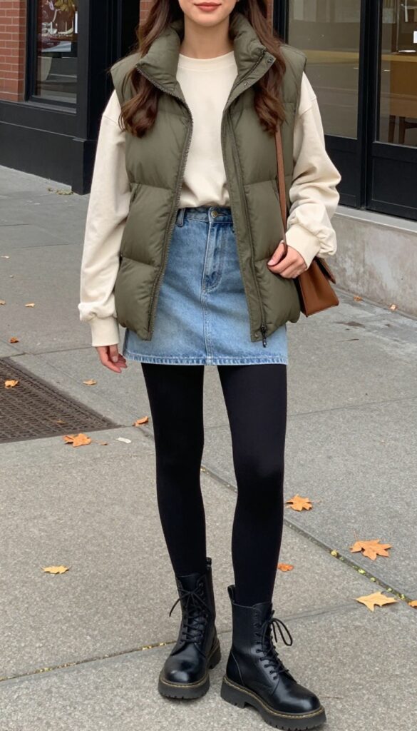 13. Puffer Vest, Long-Sleeve Tee, and Mini Skirt