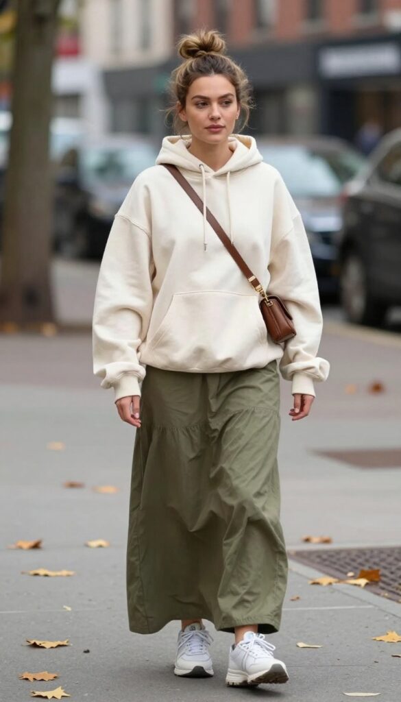 10. Hoodie + Maxi Skirt + Chunky Sneakers