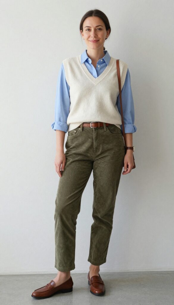 8. Sweater Vest + Button-Down + Corduroy Pants