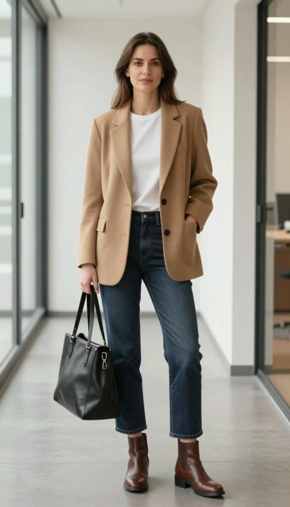 4. Ankle Work Boots with Cropped Jeans and a Blazer