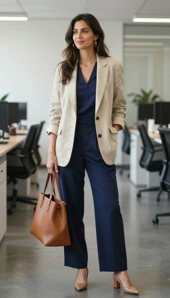 11. Jumpsuit + Blazer + Statement Earrings