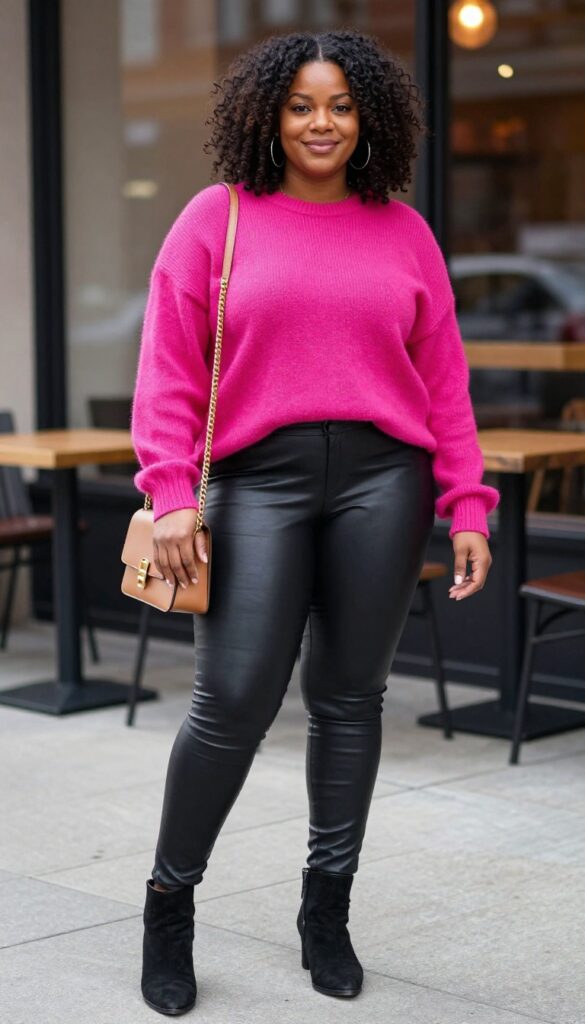 6. Leather Leggings with Oversized Knit