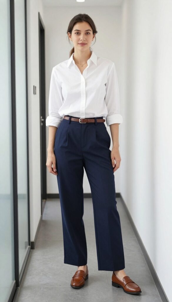 2. Tucked Button-Down with Wide-Leg Trousers