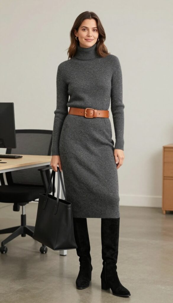 12. The Turtleneck Dress with a Wide Belt